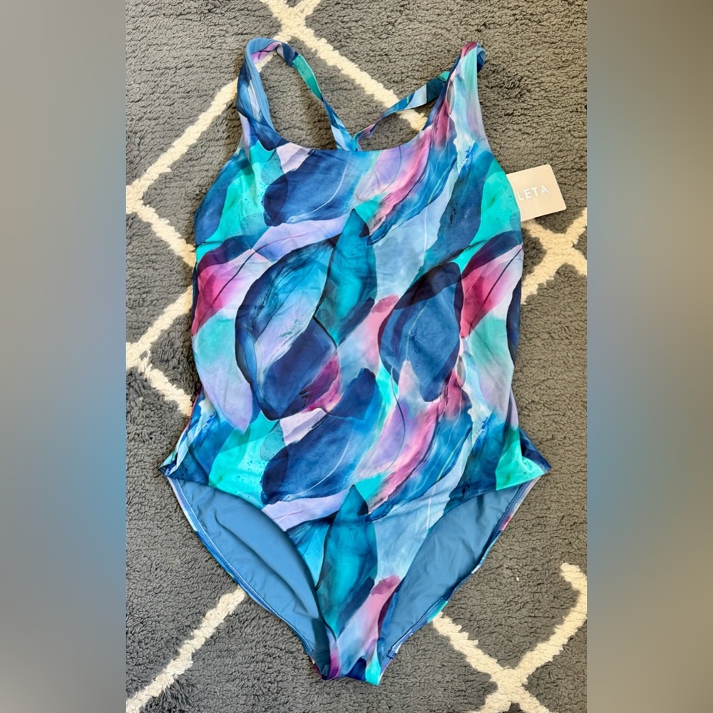 Athleta Blue and Pink One Piece Swimsuit